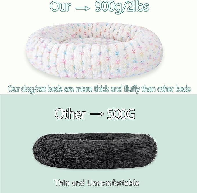 23 Inch Calming Dog Bed for Small Dogs Cats, Kitty Puppy Round Anti-Anxiety Warm Bed, Soft Cozy Anti-Slip Donut Washable Pet Bed, Fits up to 30 lbs Pets