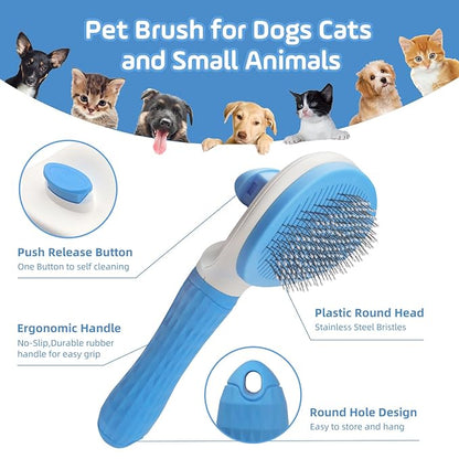 Slicker Dog Brush for Shedding,Self Cleaning Cat Brush,Skin Friendly Cat Brushes for Indoor Cats Massage Grooming,Dog Deshedding Brush for Long&Short Haired Dogs Loose Fur Hair Removal Blue