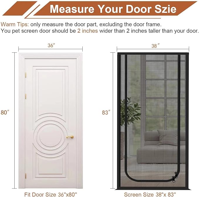 Dixutzi Reinforced Cat Screen Door Fits Door Size 36''x 80'', Heavy Duty Pets Proof Screen Door with Zipper, Prevent Dogs Cats Running Out from Home (Black)