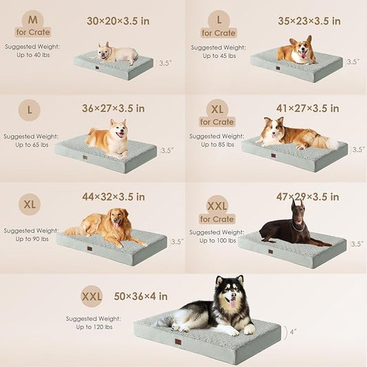 EHEYCIGA Orthopedic Dog Beds for Large Dogs with Removable Washable Cover for Crate, Greyish Green, 35x23