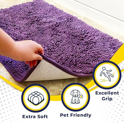 Muddy Mat® | Super Absorbent Door Mat Indoor, Microfiber Quick Dry Chenille Entryway Rug, Non-Slip Front Door Mat, Indoor Mats for Entryway, Machine Washable Pet Rug, Purple 24" x 120"