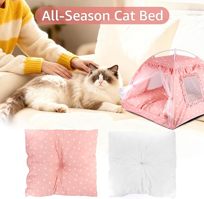 pawstrip Dog Tent Indoor Cat House Pink Puppy Bed Portable Pet Teepe Princess Dog Camping Tent Outdoor Kitten Houses Cute Bunny Nest Girl Kitty Cave (M, Pink)