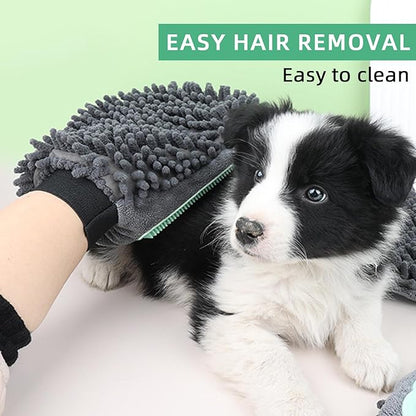 Green Double-Sided Dog Bath Glove Cleaning Massage Dog Brush for Dogs and Cats Chenille Absorbent Pet Towel Mitt with TPR Pet Grooming Glove for Gentle Hair Removal Glove