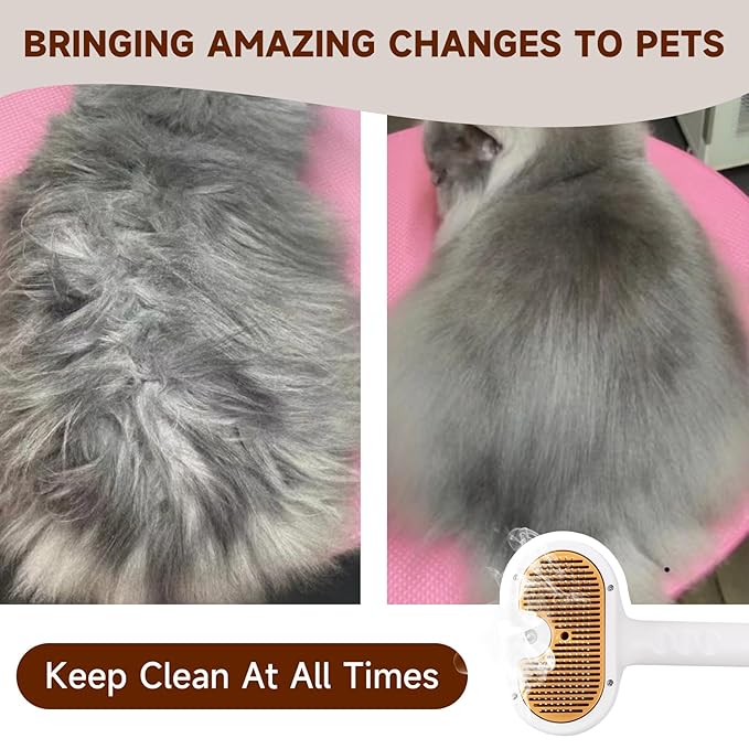 Pet Steam Brush for Dog & Cat – shower bath brush – Steam for Shedding & Grooming Water Brush for Long & Short Haired Pets Spritz Defur Comb 3-in-1 Spray Hair Removal Comb Includes 2*Waterless Shampoo