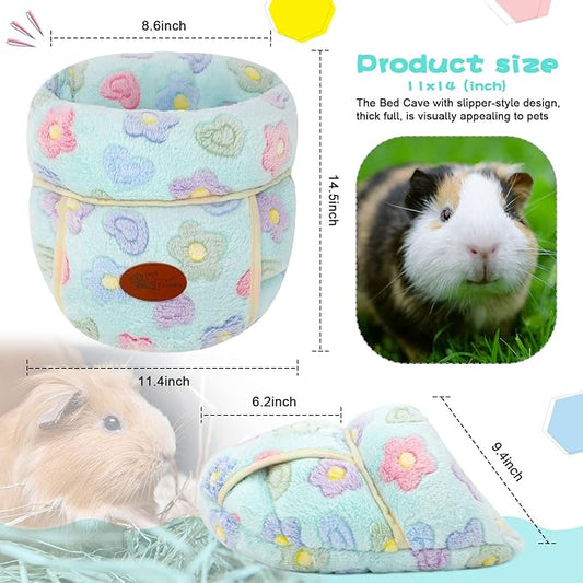 YUEPET Guinea Pig Bed Cuddle Cave Warm Fleece Cozy House Bedding Sleeping Cushion Cage Nest for Small Animal Squirrel Chinchilla Hedgehog Cage Accessories(Green Flower