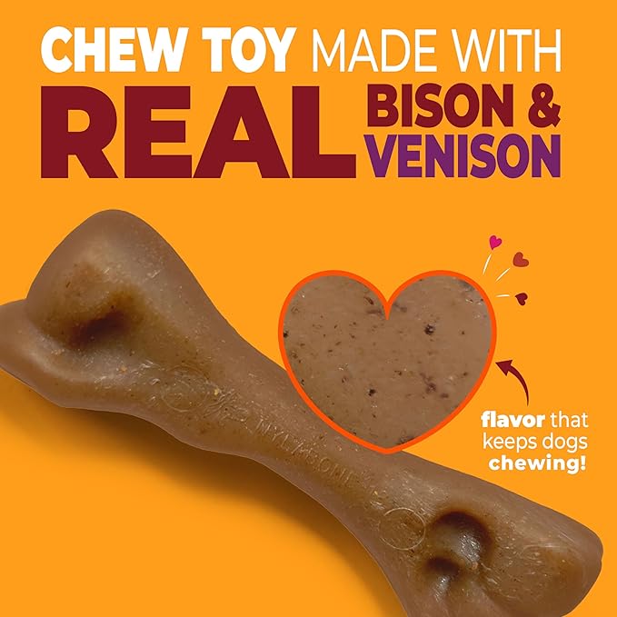 Nylabone Femur Bone Strong Chew Toy for Dogs Made with Real Bison & Venison, Durable Dog Chew Bones for Aggressive Chewers, Long-Lasting Flavor Keeps Dogs Busy, Small Dog Toys - Up to 25 lbs, 1 Count