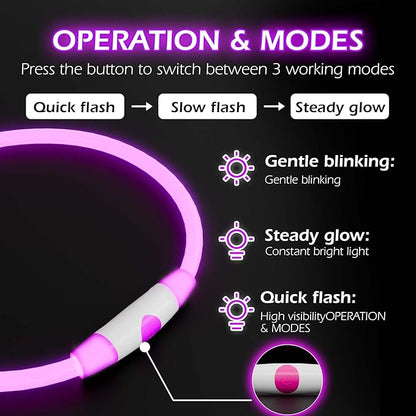 Rechargeable Reflective Pet Gear LED Dog Collar Light Up, Flashing Glowing Illuminated Collar for Night Walking, Neon Pet Collar with Light for Small/Medium/Large Dogs (Purple, 1-Pack)