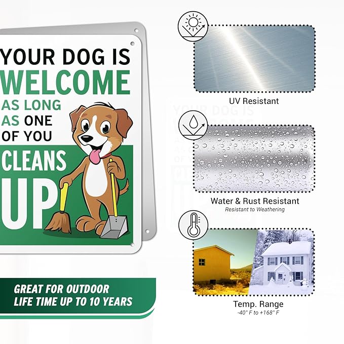 (4 pack) 7" x 10" Clean Up After Your Dog Sign – Aluminum | UV Protected, Laminated, Water & Dust Resistant | Outdoor Pet Waste Reminder with Rounded Corners