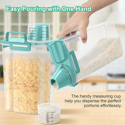 TBMax Rice Storage Container 3 to 5 Lbs - Small Pet Dog Cat Food Container Dispenser with Easy Pouring Spout & Cup, Portable Cereal Container for Small Spaces, Travel, or Daily Use -Cyan