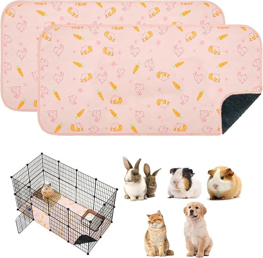 Homimp 2 Pack Guinea Pig Cage Liners,Washable Small Animal Bedding,Waterproof Reusable & Anti Slip Guinea Pig Pee Pad Fast and Super Absorbent Mat for Small Animal Rabbit Bunny Hamster,Pink 24"x47"