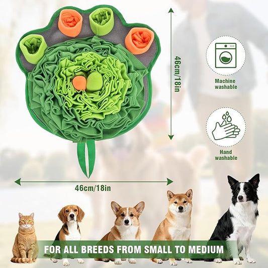 Snuffle Mat for Dogs, 18'' Dog Paw Shape Interactive Dog Puzzle Toy Build-in Squeaker Sniff Mat for Slow Eating Encourages Natural Foraging Skills for All Breeds Indoor & Outdoor Use (Green)