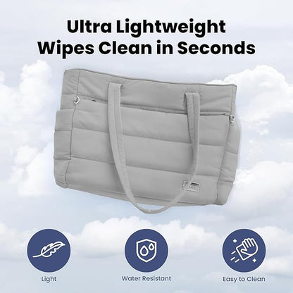 rubyloo Puffer Dog Travel Bag for Dog Moms – Doggy Diaper Bag with Pet Bowls & Food Storage or Everyday Puffy Tote – Doggy Mom Gifts for Women – Lightweight, Travel-Ready Gift for Pet Lovers - Grey