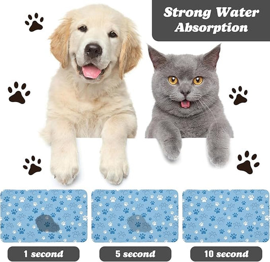 Dog Food Mat, Absorbent Water Bowl Mats Cat Pet Feeding Placemats Blue 12 * 20 inch
