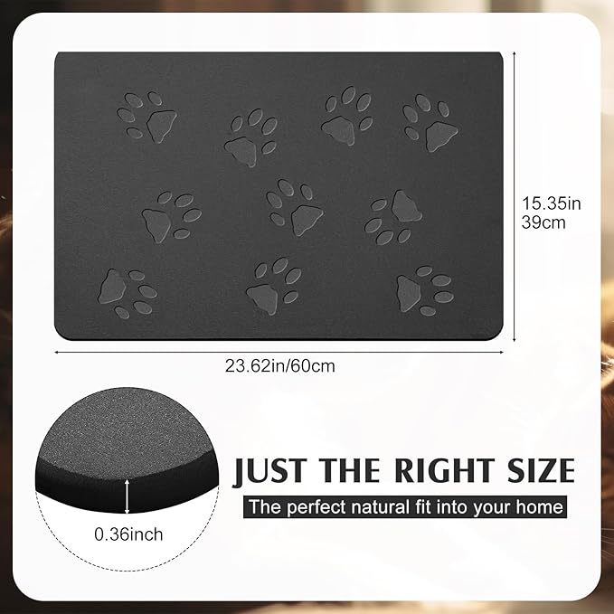 Valentine Dog Gift Stone Mat for Dog Bowl Diatomaceous Earth Absorbent Non Slip Cat Puppy Mat for Food and Water Quick Drying Easy to Clean Placemat for Bowl Dish(Black,16 x 24 Inch)
