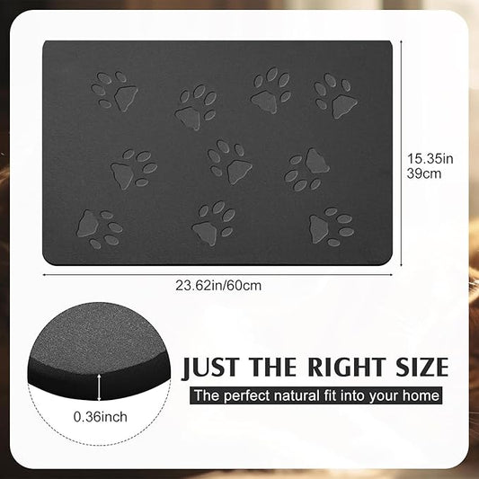 Valentine Dog Gift Stone Mat for Dog Bowl Diatomaceous Earth Absorbent Non Slip Cat Puppy Mat for Food and Water Quick Drying Easy to Clean Placemat for Bowl Dish(Black,16 x 24 Inch)