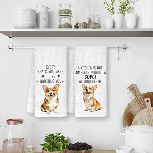 Funny Corgi Kitchen Bathroom Towels, Gifts for Corgi Lovers Women Dish Tea Towels, Dog Mom Dad Lovers Owner Gifts for Women Men Decorative Hand Towels for Kitchen Decor, 16x24 Inch Set of 2