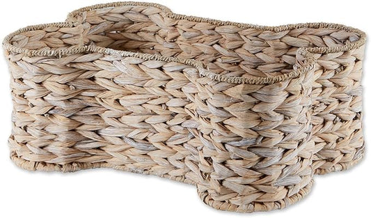 Bone Dry Pet Storage Collection, Bone Shape Hyacinth Toy Basket, White Wash, Small - 17.75x11x7.5"