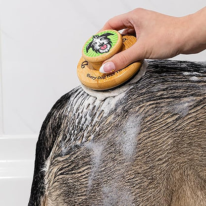 Bamboo Bath Scrubber with Soft Silicone Bristles, Size Large, Pet Scrubber for Shedding, Bathing & Massaging, Eco-Friendly, Doggy Style Large Dog Grooming Brush