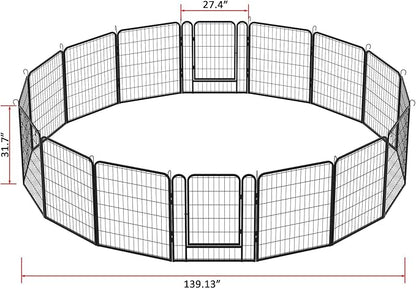 Dog Playpen Indoor - Pet Fence Puppy Exercise Pen for Yard Gate 6/8/12/16Panel Heavy Duty Crates with Doors Metal Dog Pen for Camping Outdoor, Small/Medium Pets (27.4 x 31.7 Inch, Black 16 Panels)
