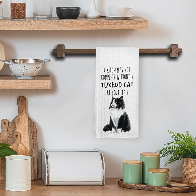 Funny Tuxedo Cat Gifts Kitchen Towels, Cat Lover Gifts for Women, Funny Hand Towels for Bathroom Decor, A Kitchen is Not Complete Without A Tuxedo Dishcloths Dish Towel forKitchen 16x24 Inches