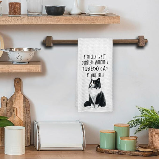 Funny Tuxedo Cat Gifts Kitchen Towels, Cat Lover Gifts for Women, Funny Hand Towels for Bathroom Decor, A Kitchen is Not Complete Without A Tuxedo Dishcloths Dish Towel forKitchen 16x24 Inches