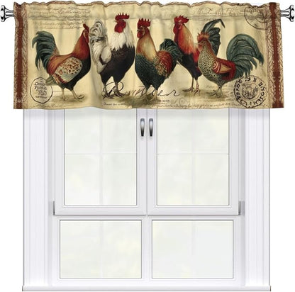 Worltoldb Vitange Chicken Curtain Valance Short Rod Pocket Window Treatment for Living Room Bedroom Kitchen Bathroom 1 Panel 54" W x 18" L