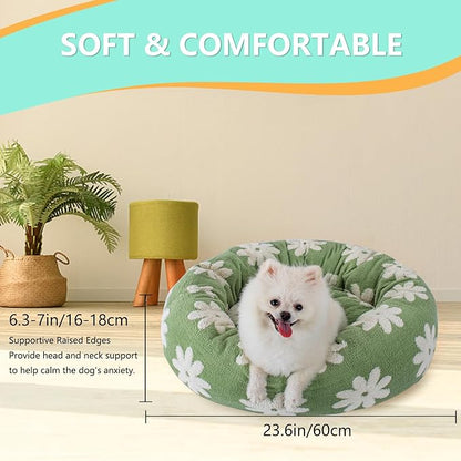 23 Inch Calming Dog Bed for Small Dogs Cats, Kitty Puppy Round Anti-Anxiety Warm Bed, Soft Cozy Anti-Slip Donut Washable Pet Bed, Fits up to 30 lbs Pets