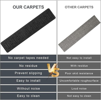 15Pcs Stair Treads for Wooden Steps With Self Adhesive, 8"x30" Non Slip Stair Runners-Peel & Stick Indoor Stair Carpet Runner, Resistant Runner for Kids, Elders and Pets, Black