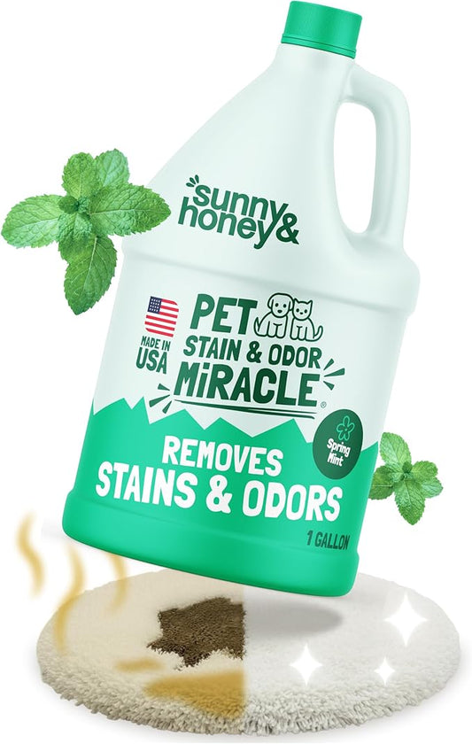 Sunny & Honey Pet Stain and Odor Remover - Enzyme Cleaner for Dog Urine and Poop on Carpets and Furniture - Strong Pet Carpet Cleaner Spray (1 Gallon Mint)