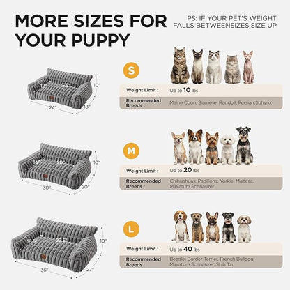 Joydeco Cat Couch for Pets, 30 inch Plush Pet Sofa, Cat Bed for Indoor Cats with Removable Washable Cover, Supportive Pet Sofa, Drak Grey