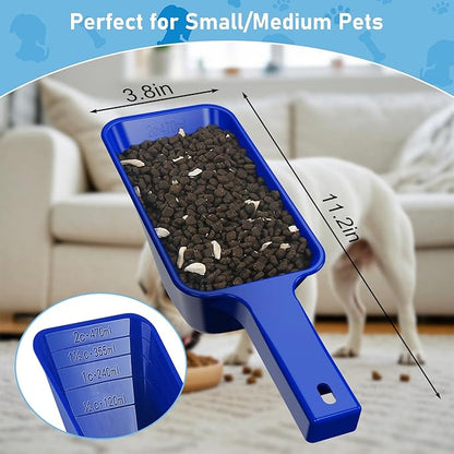 Food Scoop 2 PACK,2 Cup Capacity Dog Food Scoop With Measuring Lines For Dog, Puppy and Cat Coffee Bean Scoop, Flour Scoop (Large Blue)