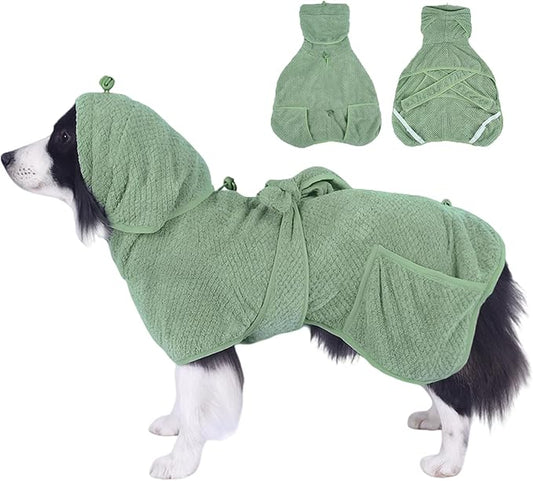Super Absorbent Dog Bathrobe Pineapple Soft Fast Drying Dogs Towel Robe Adjustable Drying Coat for After Bath with Hood (Pineapple Green, Large)