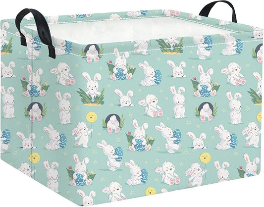 HIYAGON Rectangular Easter Basket for Kids Baby Easter Basket for Boys and Girls Cut Storage Organizer Bin Box Easter Room Decor(Blue Easter Baskets)