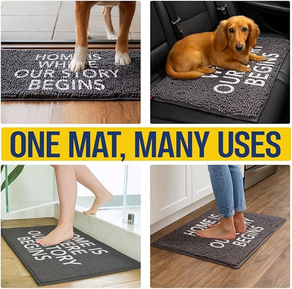 Muddy Mat® Absorbent Microfiber Door Mat and Pet Rug, Non Slip Washable Chenille Indoor Outdoor Entry Rug - Home is Where Our Story Begins Funny Welcome Mat Porch Decor 19"x30"