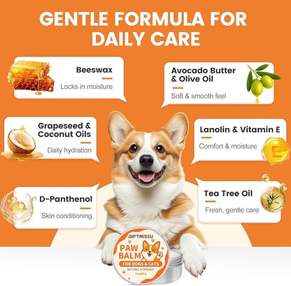 Dog Paw Balm for Dogs & Cats – Natural Paw Care with Avocado Butter & Plant Oils, Soother for Dry, Cracked Pads, Pet Paw Care Cream Dog Nose Balm, 2 oz