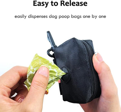 (2 Pack) Dog Poop Bag Holder, Poop Bag Holders for Leashes, CAKOVANO Doggie Waste Bag Dispenser Small Doggy Poop Bag Zipper Pouch with Carabiner Clip with 80 Pet Trash Bags, Black