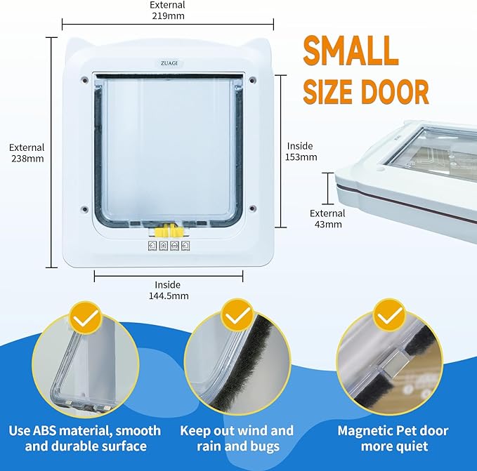 4 Way Locking Cat Door(Outer Size9.4 x8.6''),Dog Door for Window,Magnetic Pet Door for Interior Exterior Door，Weatherproof Cat Flap for Thin Door and Wall