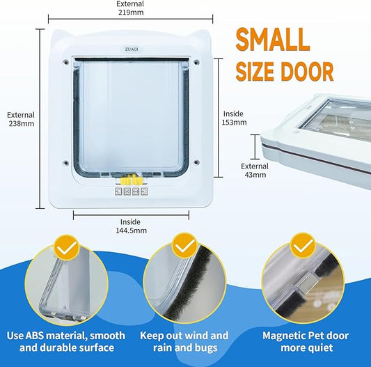 4 Way Locking Cat Door(Outer Size9.4 x8.6''),Dog Door for Window,Magnetic Pet Door for Interior Exterior Door，Weatherproof Cat Flap for Thin Door and Wall