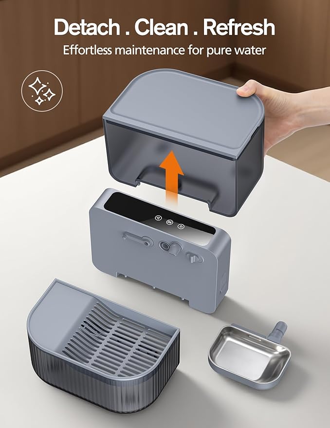 Chumajor 3.5L Wireless Cat Water Fountain with No Filters, 180-Day Battery & Precision Flow Control,Smart Pet Water Dispenser with Wastewater Separation & Custom Scheduling for Cats & Dogs, Grey