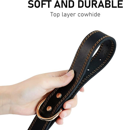 Genuine Leather Dog Collar, Heavy Duty Dog Collar for Small, Medium, Large and Extra Large Dogs (S: 0.8" Wide for 13.4"-15.8" Neck, Dual Stitch - Black)