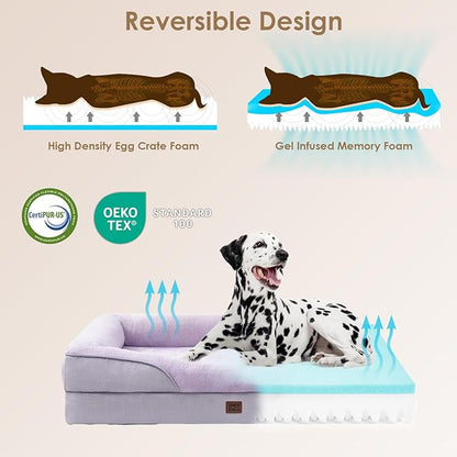 EHEYCIGA Orthopedic XL Dog Bed for Large Sized Dog, 42x30x7.5 Inch Extra Large Memory Foam Dog Couch Bed with Sides, Waterproof Liner & Washable Removable Cover, Purple