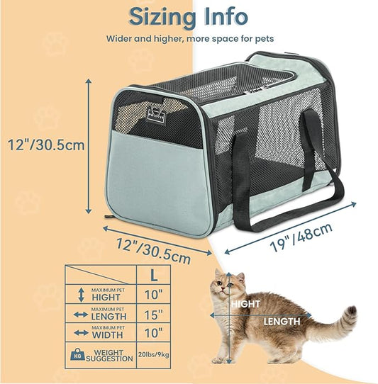 19 x 12 x 12 Large Cat Car Carrier – Roomy Escape-Proof Cat Car Seat for Safe Driving, Lockable Zippers & Safety Tether, Soft-Sided Travel Carrier for Road Trips & Vet Visits
