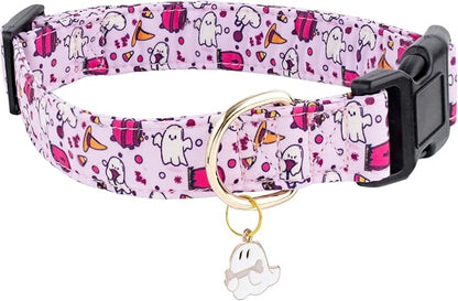 Faygarsle Fall Dog Collar - Adorable Ghost Pattern Halloween Neckwear for Small Medium Large Dogs - Purple Autumn Collar for Boy Girl Pets - Size S