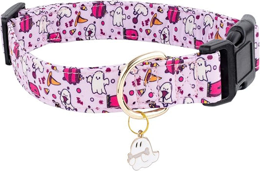 Faygarsle Fall Dog Collar - Adorable Ghost Pattern Halloween Neckwear for Small Medium Large Dogs - Purple Autumn Collar for Boy Girl Pets - Size S