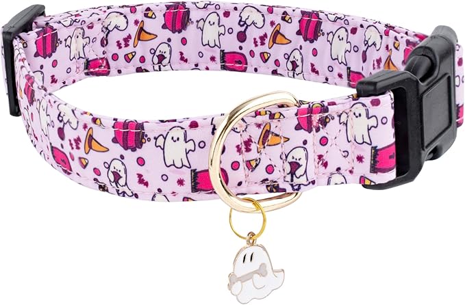 Faygarsle Fall Dog Collar Adorable Ghost Pattern Halloween Collar for Dogs Autumn Collar for Small Medium Large Female and Male Dogs Cute Neckwear for Dogs Purple Collar for Boy Girl Dogs XS