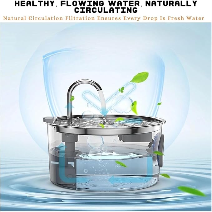 Dog Water Bowl, Stainless Steel Pet Drinking Fountain with Quadruple Filtration, 3.2L Large Capacity Automatic Water Dispenser, Ultra Quiet for Cats