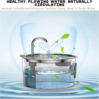 Dog Water Bowl, Stainless Steel Pet Drinking Fountain with Quadruple Filtration, 3.2L Large Capacity Automatic Water Dispenser, Ultra Quiet for Cats