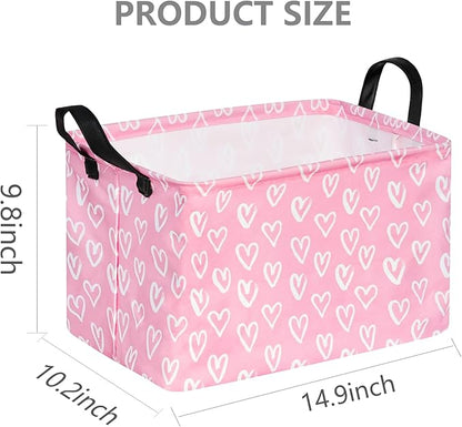 Rec Heart Print Box Hamper Storage Basket Collapsible Organizer Bin Gift Shelf Baskets for Home and Kitchen Storage