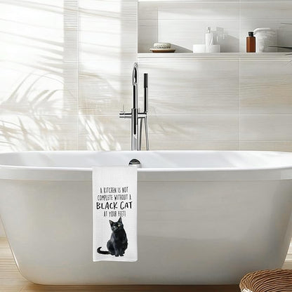 Funny Black Cat Kitchen Towels, Cat Lovers Gifts for Women, Funny Hand Towels for Bathroom Decor, A Kitchen is Not Complete Without A Blackcat Dishcloths Dish Towel forKitchen 16x24 Inches