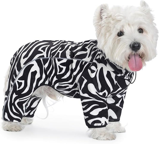 Fleece Dog Coat for Small Medium Dog,Pullover Pajamas Jumpsuit Bodysuit Puppy Coats with Legs, Pet Windproof Warm Cold Weather Jacket Full Body Vest Cozy Snowsuit Outfit Clothes (Zebra Striped, XXL)